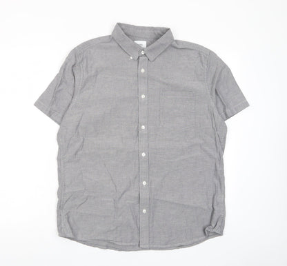 Burton Mens Grey Cotton Button-Up Size L Collared Button - Pocket