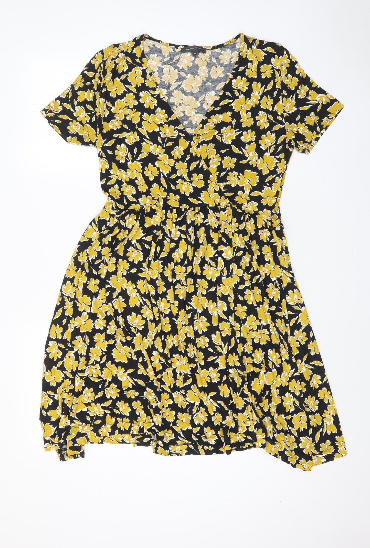 French Connection Womens Yellow Fair Isle Viscose A-Line Size M V-Neck Pullover