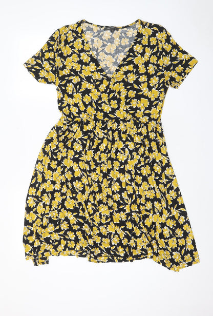 French Connection Womens Yellow Fair Isle Viscose A-Line Size M V-Neck Pullover