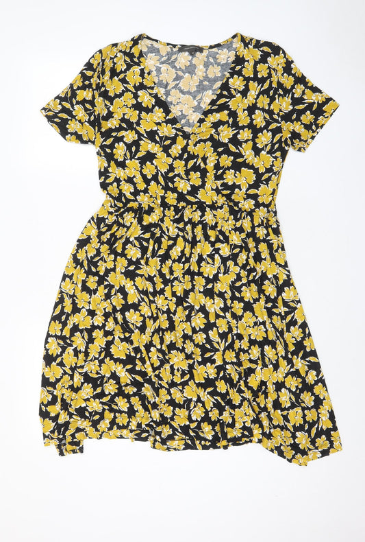 French Connection Womens Yellow Fair Isle Viscose A-Line Size M V-Neck Pullover