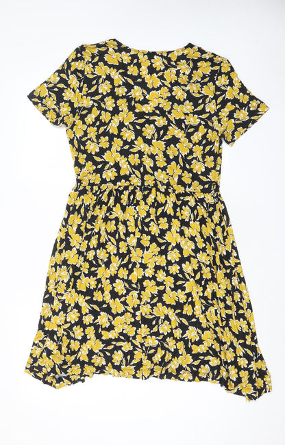 French Connection Womens Yellow Fair Isle Viscose A-Line Size M V-Neck Pullover