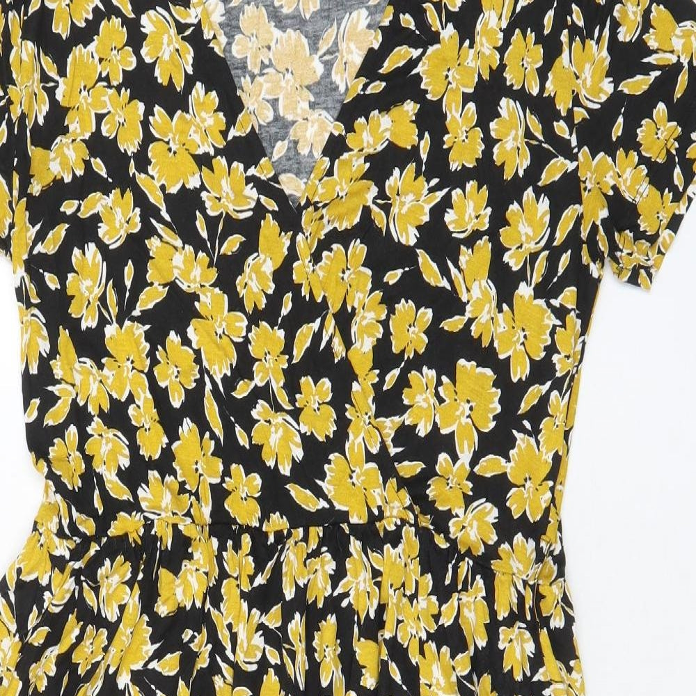 French Connection Womens Yellow Fair Isle Viscose A-Line Size M V-Neck Pullover