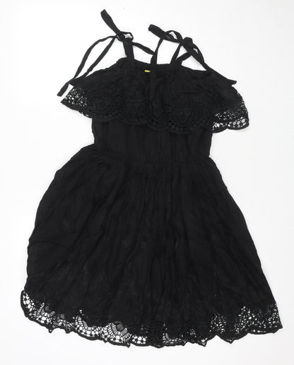 Max C London Womens Black Cotton Trapeze & Swing Size M Off the Shoulder Pullover - Lace detail