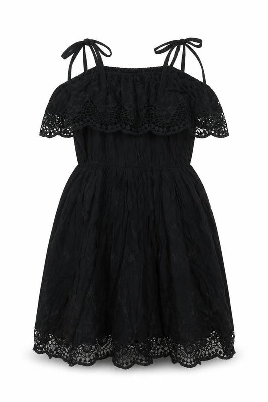 Max C London Womens Black Cotton Trapeze & Swing Size M Off the Shoulder Pullover - Lace detail