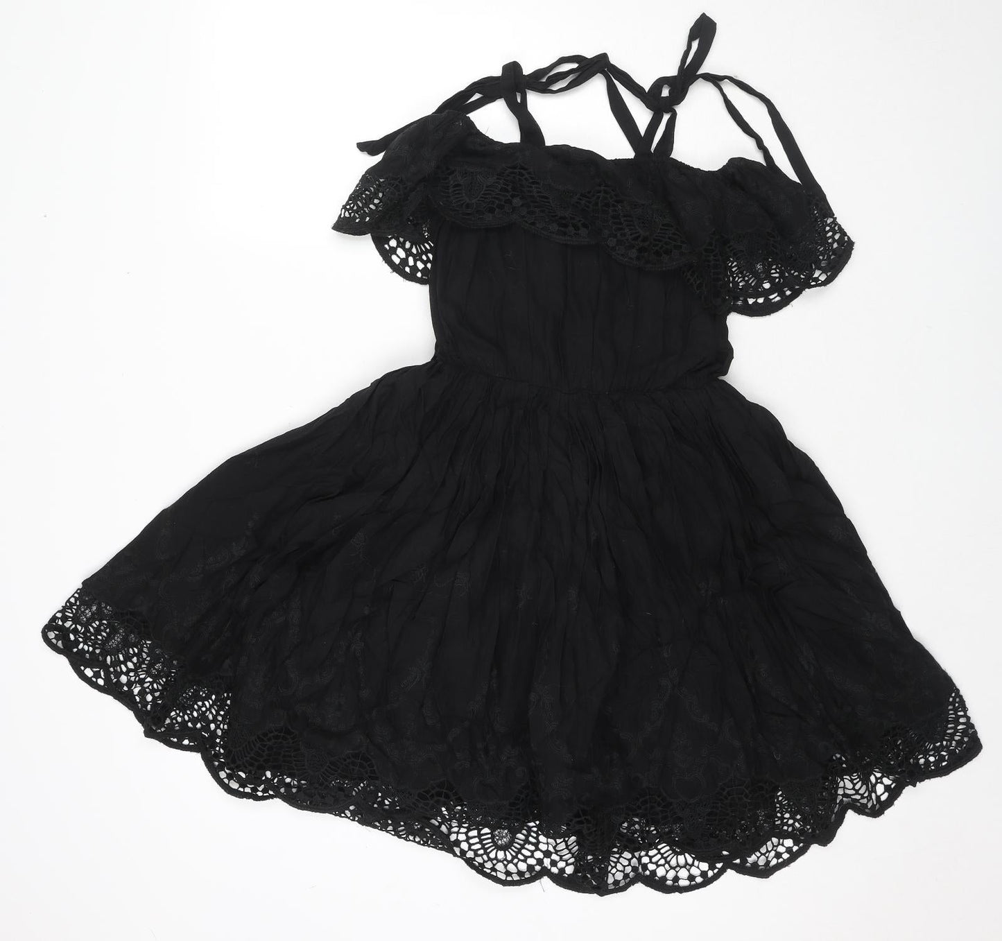 Max C London Womens Black Cotton Trapeze & Swing Size M Off the Shoulder Pullover - Lace detail