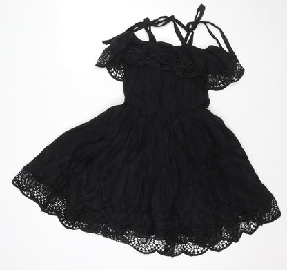 Max C London Womens Black Cotton Trapeze & Swing Size M Off the Shoulder Pullover - Lace detail