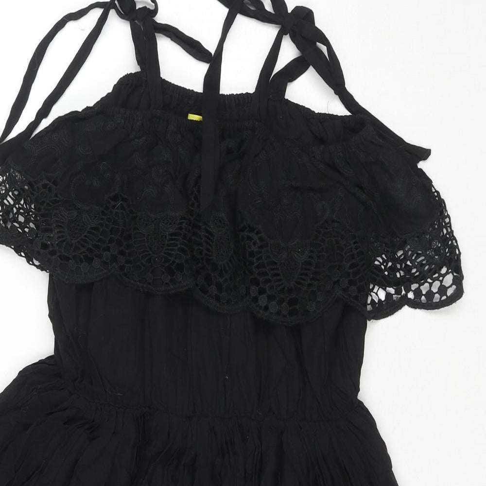 Max C London Womens Black Cotton Trapeze & Swing Size M Off the Shoulder Pullover - Lace detail