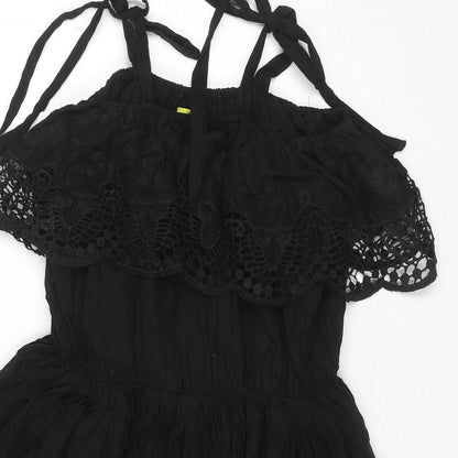 Max C London Womens Black Cotton Trapeze & Swing Size M Off the Shoulder Pullover - Lace detail
