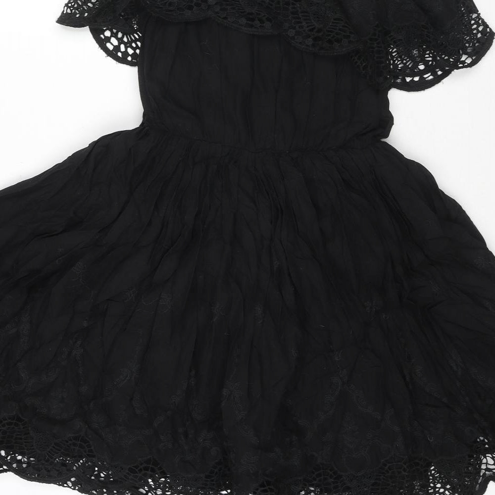 Max C London Womens Black Cotton Trapeze & Swing Size M Off the Shoulder Pullover - Lace detail