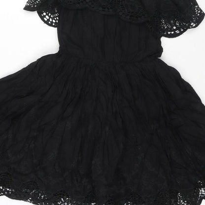 Max C London Womens Black Cotton Trapeze & Swing Size M Off the Shoulder Pullover - Lace detail