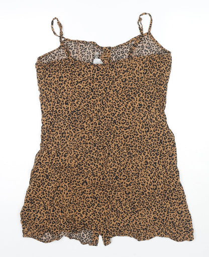 H&M Womens Beige Animal Print Viscose Tank Dress Size 10 Square Neck Button