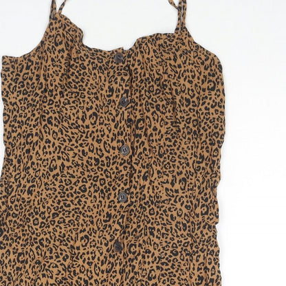 H&M Womens Beige Animal Print Viscose Tank Dress Size 10 Square Neck Button