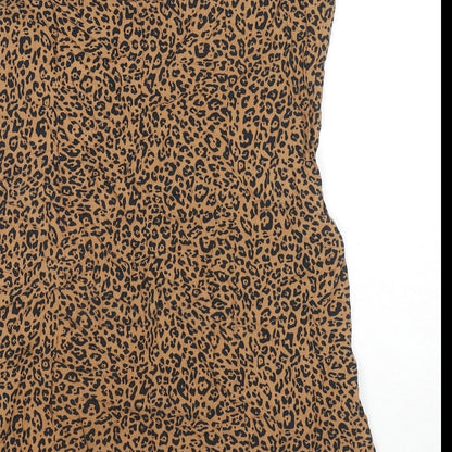 H&M Womens Beige Animal Print Viscose Tank Dress Size 10 Square Neck Button