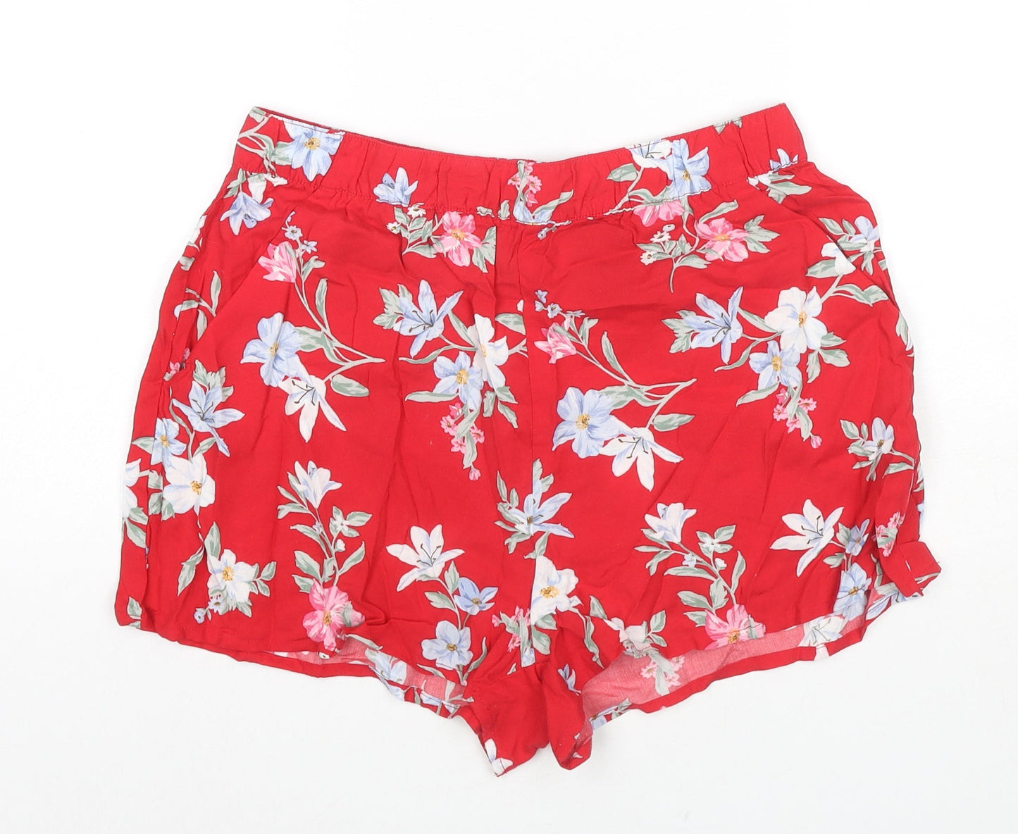 Divided by H&M Womens Red Floral Cotton Hot Pants Shorts Size 10 L3 in Regular Pull On