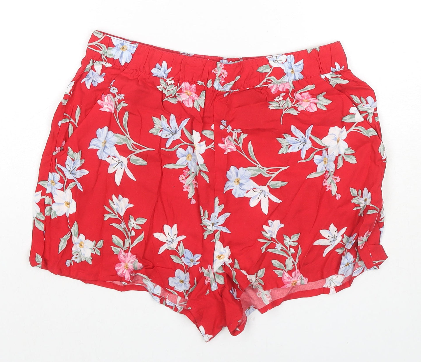 Divided by H&M Womens Red Floral Cotton Hot Pants Shorts Size 10 L3 in Regular Pull On
