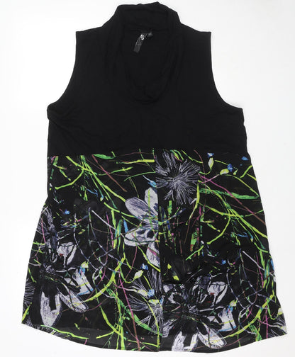 TS Womens Black Geometric Viscose Tank Dress Size M Cowl Neck Pullover - Flowers
