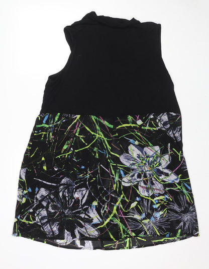 TS Womens Black Geometric Viscose Tank Dress Size M Cowl Neck Pullover - Flowers