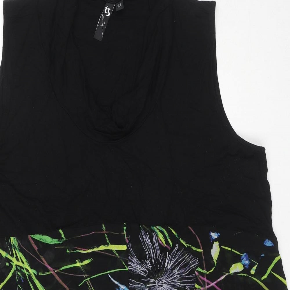 TS Womens Black Geometric Viscose Tank Dress Size M Cowl Neck Pullover - Flowers