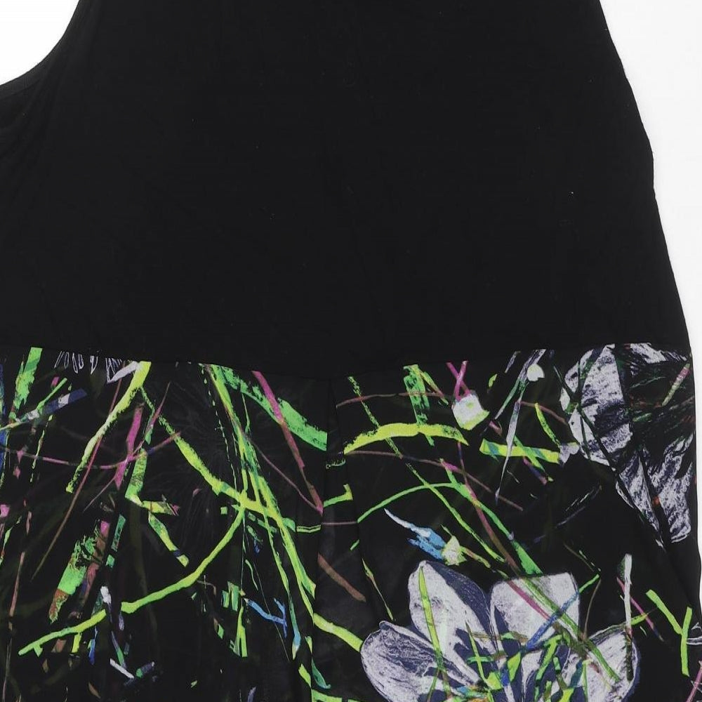 TS Womens Black Geometric Viscose Tank Dress Size M Cowl Neck Pullover - Flowers