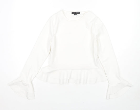 Cameo Rose Womens White Polyester Basic Blouse Size 8 Round Neck