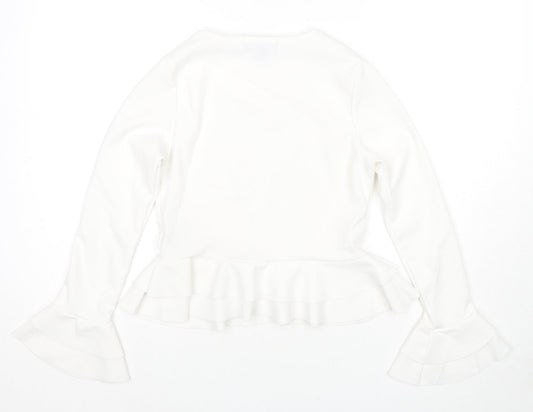 Cameo Rose Womens White Polyester Basic Blouse Size 8 Round Neck