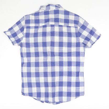 Industrialize Mens Blue Check Cotton Button-Up Size S Collared Button