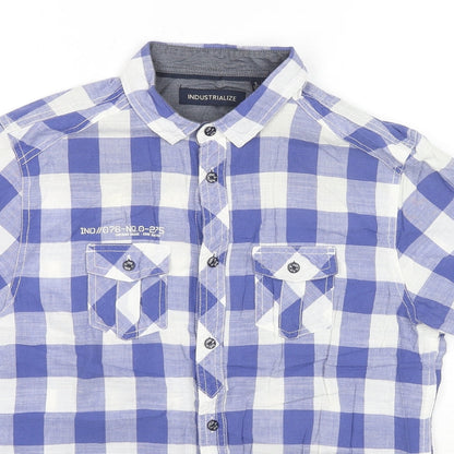Industrialize Mens Blue Check Cotton Button-Up Size S Collared Button