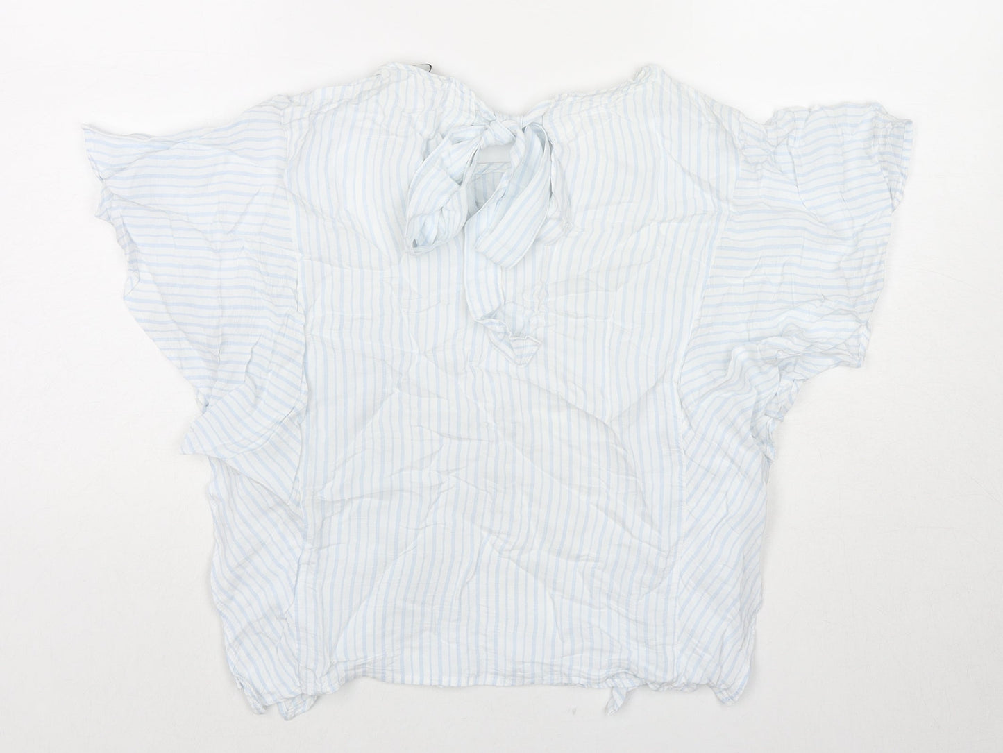 Zara Womens Blue Striped Viscose Basic Blouse Size M Round Neck