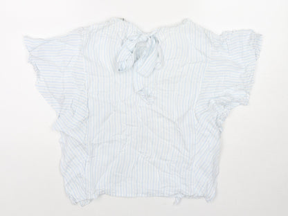 Zara Womens Blue Striped Viscose Basic Blouse Size M Round Neck