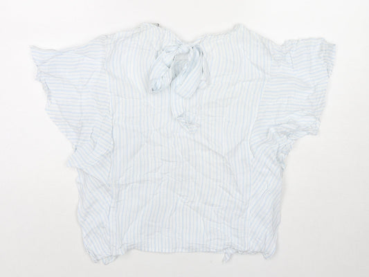 Zara Womens Blue Striped Viscose Basic Blouse Size M Round Neck