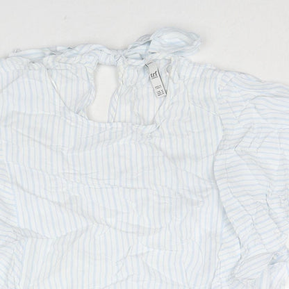 Zara Womens Blue Striped Viscose Basic Blouse Size M Round Neck
