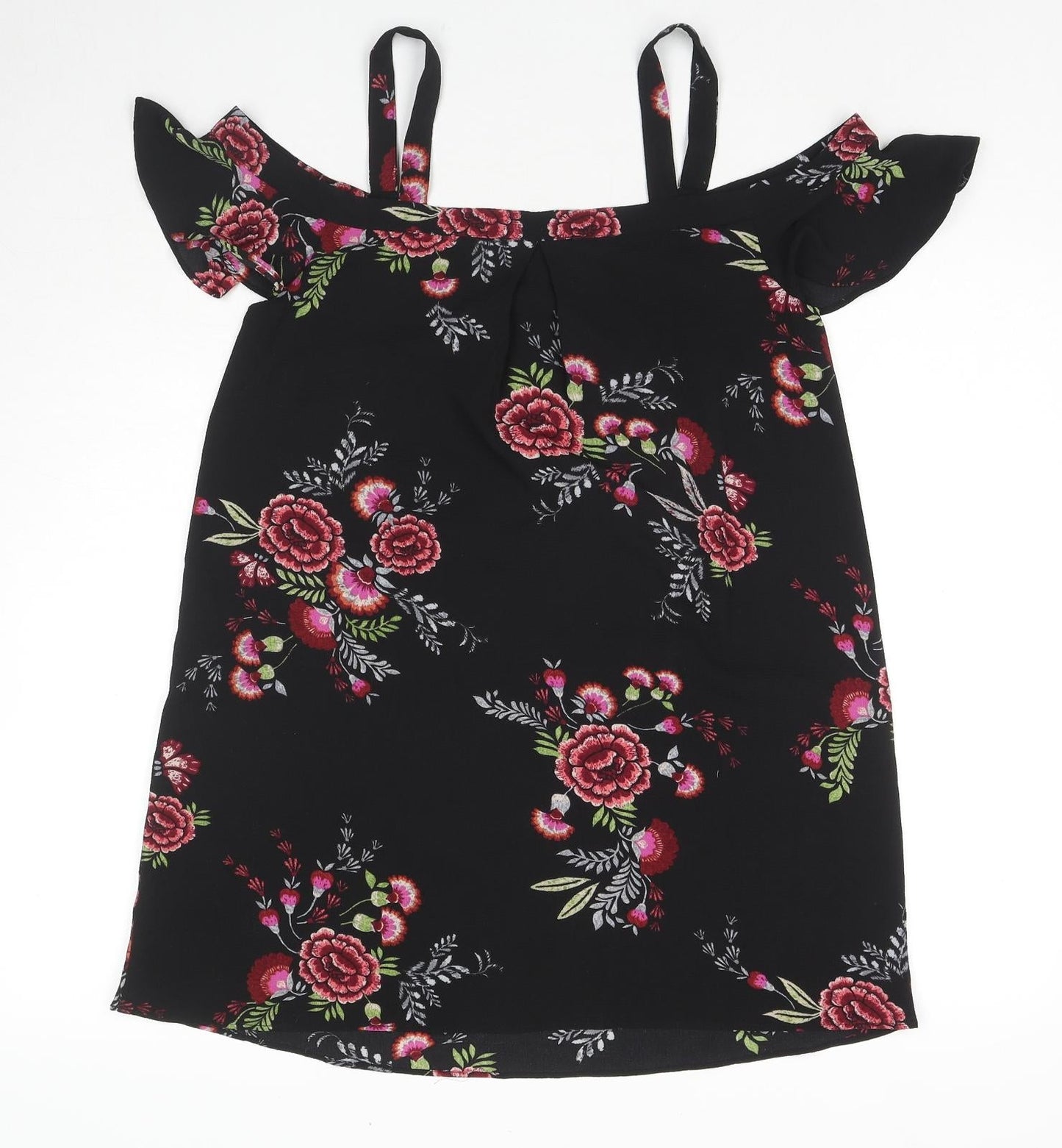 FOREVER 21 Womens Black Floral Viscose Tank Dress Size S Off the Shoulder Pullover - Cold Shoulder