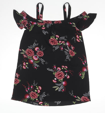 FOREVER 21 Womens Black Floral Viscose Tank Dress Size S Off the Shoulder Pullover - Cold Shoulder