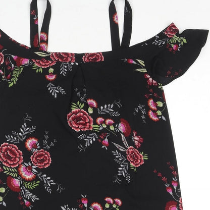 FOREVER 21 Womens Black Floral Viscose Tank Dress Size S Off the Shoulder Pullover - Cold Shoulder