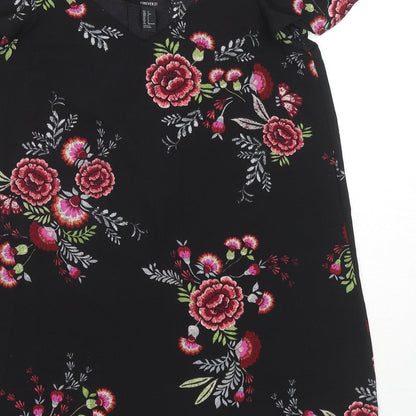 FOREVER 21 Womens Black Floral Viscose Tank Dress Size S Off the Shoulder Pullover - Cold Shoulder