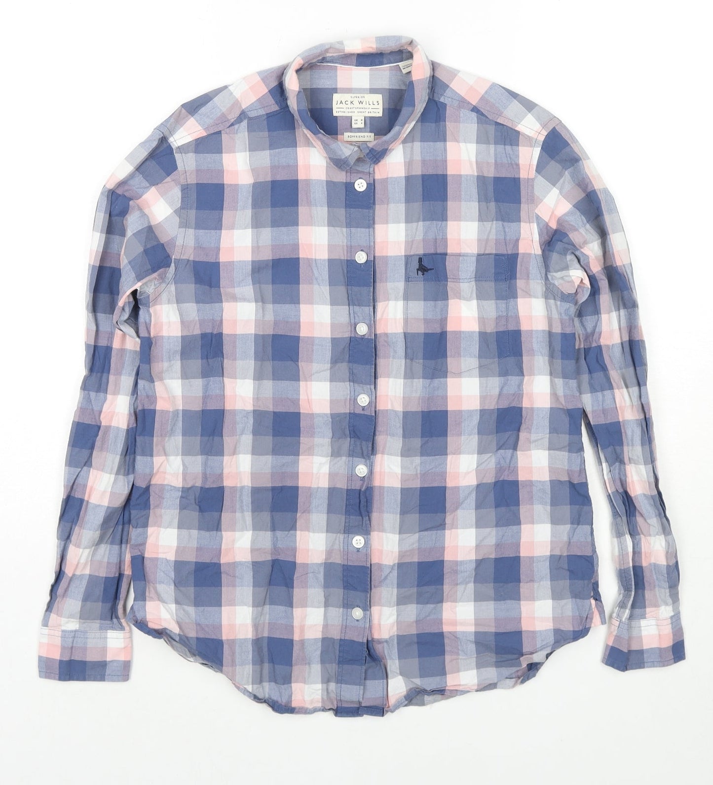 Jack Wills Womens Blue Check Cotton Basic Button-Up Size 8 Collared
