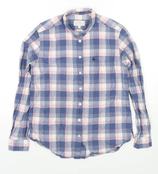 Jack Wills Womens Blue Check Cotton Basic Button-Up Size 8 Collared
