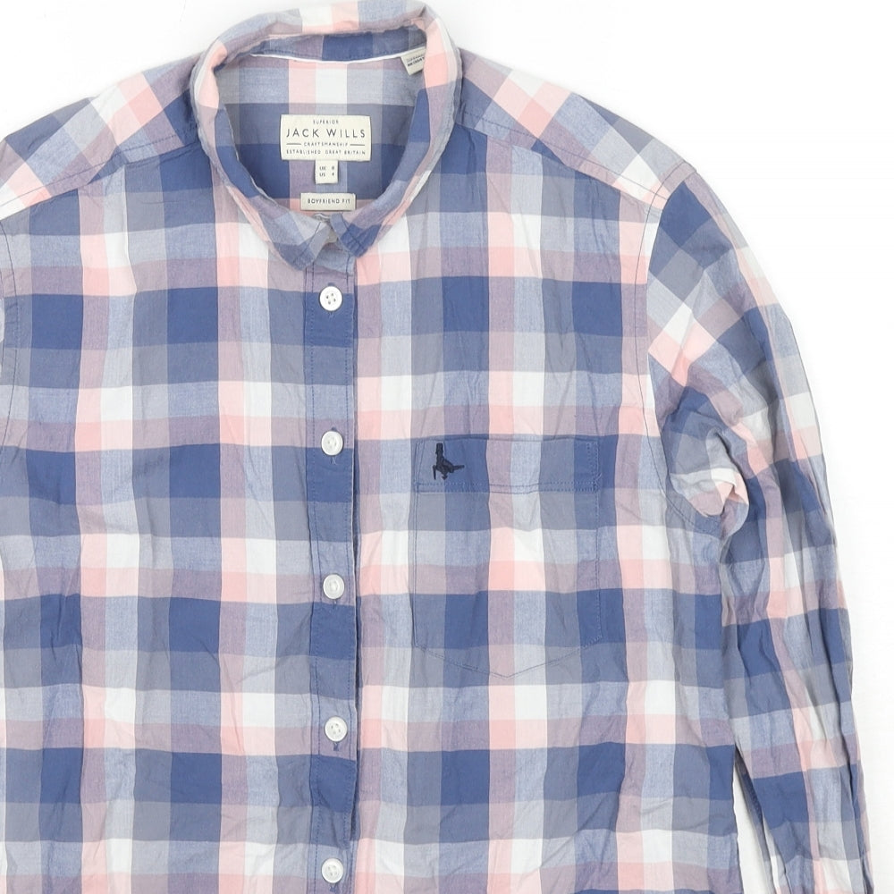 Jack Wills Womens Blue Check Cotton Basic Button-Up Size 8 Collared