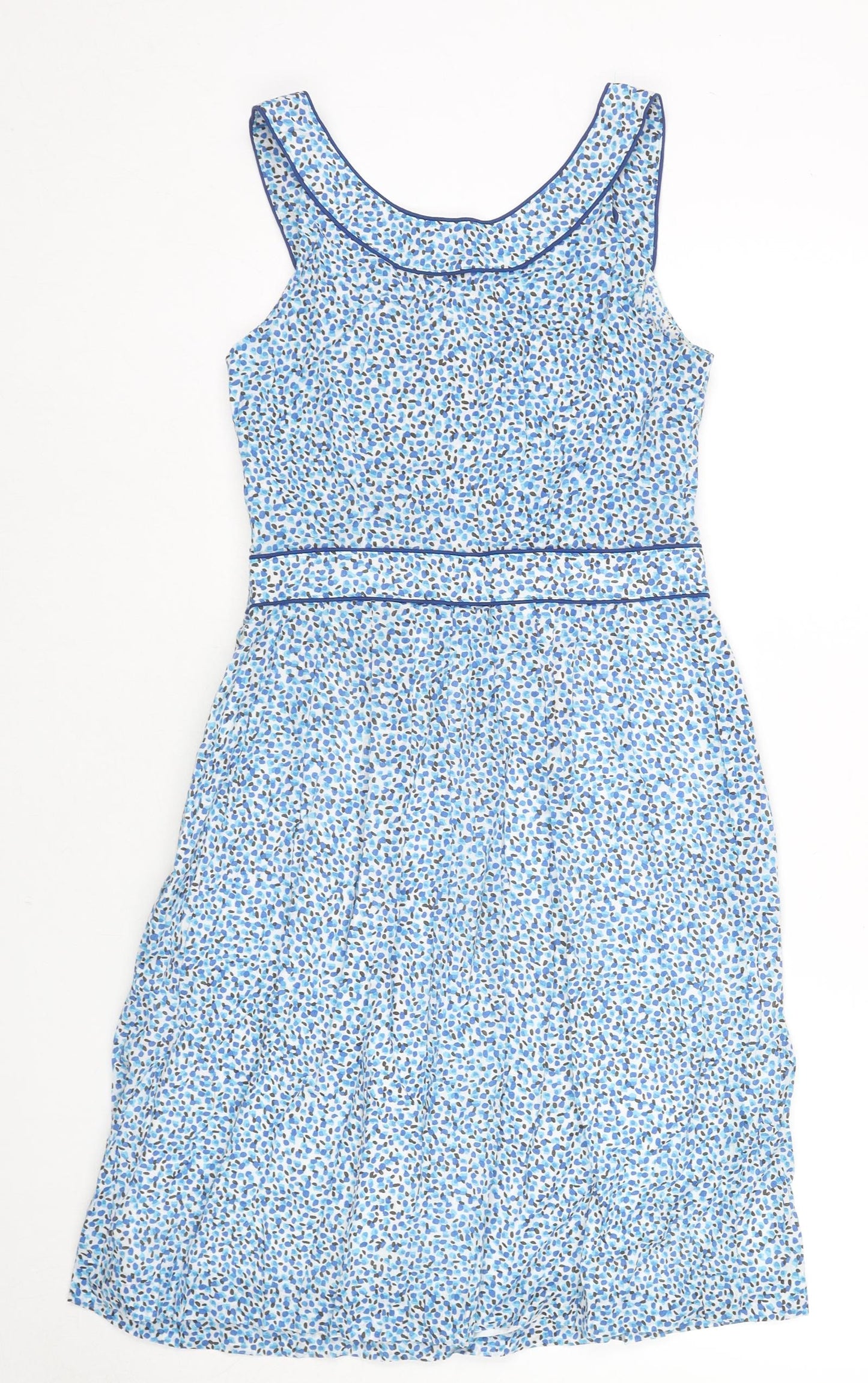 Simone Womens Blue Geometric Cotton A-Line Size 6 Round Neck Zip