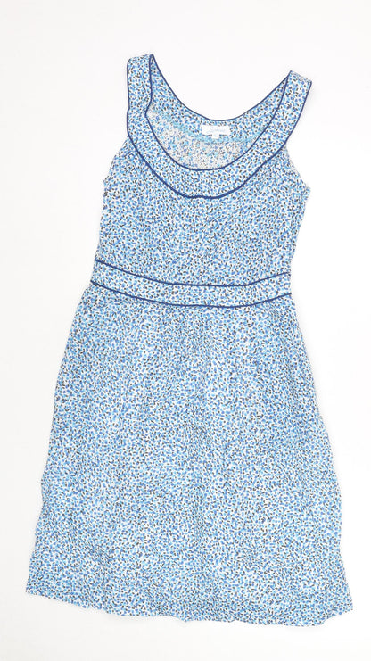 Simone Womens Blue Geometric Cotton A-Line Size 6 Round Neck Zip