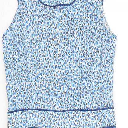 Simone Womens Blue Geometric Cotton A-Line Size 6 Round Neck Zip