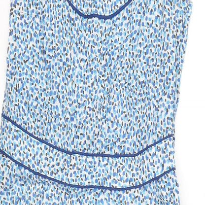 Simone Womens Blue Geometric Cotton A-Line Size 6 Round Neck Zip
