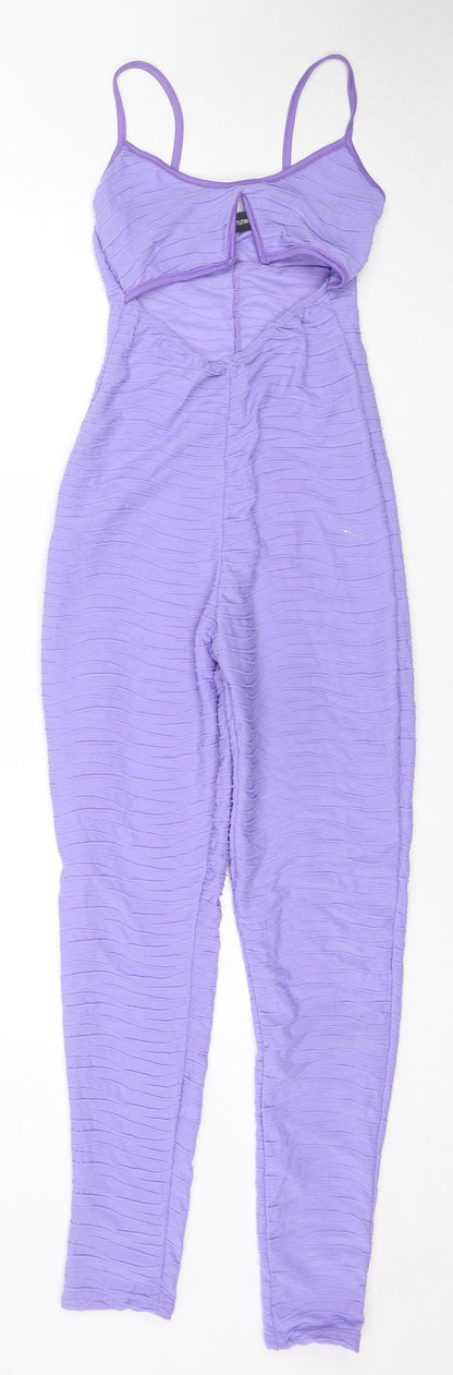 PRETTYLITTLETHING Womens Purple Polyester Jumpsuit One-Piece Size 6 L28 in Pullover - Cut Out Detail