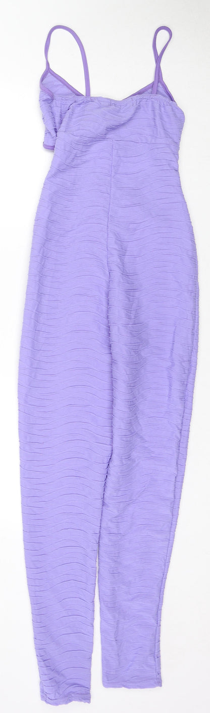 PRETTYLITTLETHING Womens Purple Polyester Jumpsuit One-Piece Size 6 L28 in Pullover - Cut Out Detail