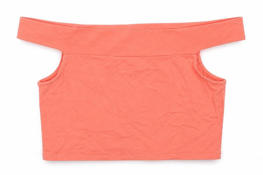 Front view of ASOS women’s orange cotton cropped tank, size UK 8, off the shoulder