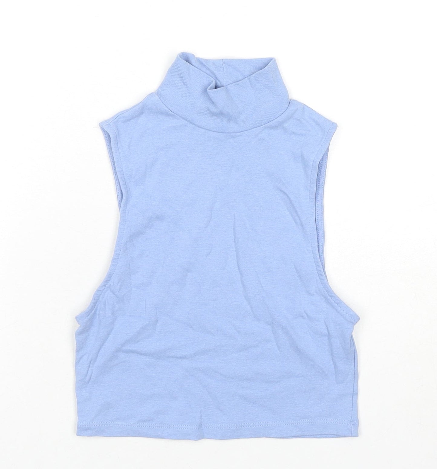 Bershka Womens Blue Cotton Cropped Tank Size S High Neck