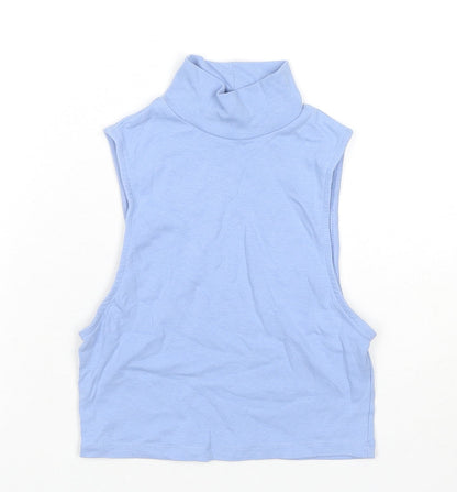 Bershka Womens Blue Cotton Cropped Tank Size S High Neck