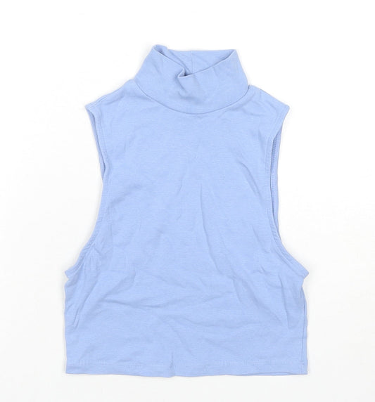 Bershka Womens Blue Cotton Cropped Tank Size S High Neck