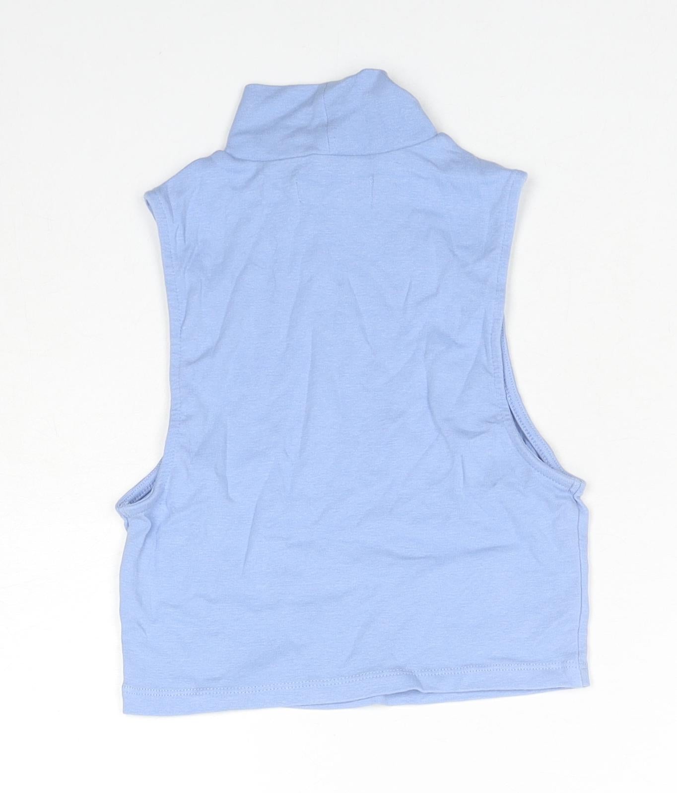 Bershka Womens Blue Cotton Cropped Tank Size S High Neck