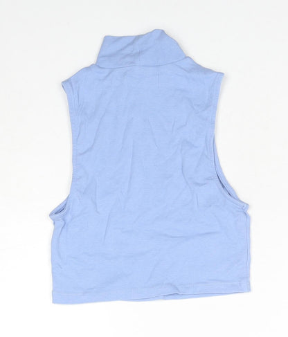 Bershka Womens Blue Cotton Cropped Tank Size S High Neck
